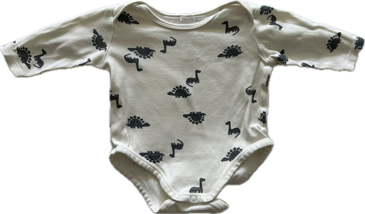 Dymples Long Sleeved Body Suit Baby Age 00 Off-White with Dinosaurs