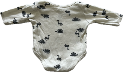 Dymples Long Sleeved Body Suit Baby Age 00 Off-White with Dinosaurs