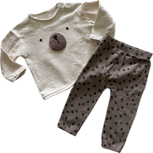 George Trousers / Leggings & Jumper Set Baby Age 0 Cream & Brown Bear