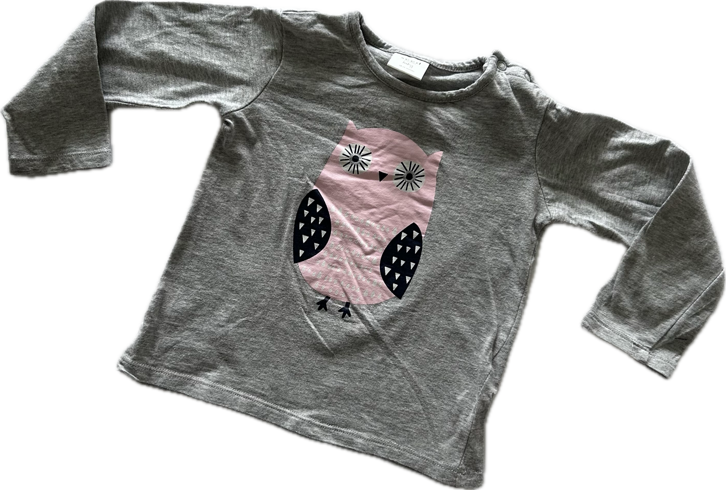 Seed Long Sleeved T-Shirt Age 1 Grey with Pink Owl