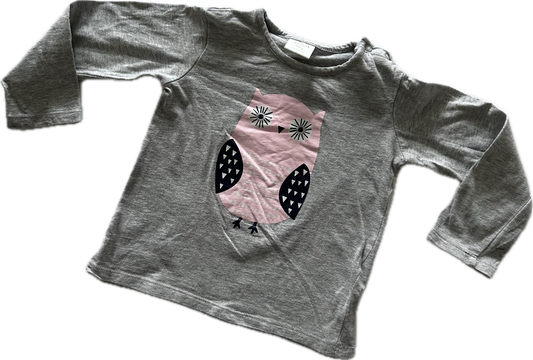 Seed Long Sleeved T-Shirt Age 1 Grey with Pink Owl