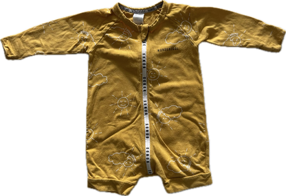 Bonds Zippy Long Sleeved Romper Baby Age 0 Yellow with Sunshine Pattern