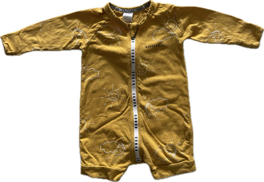 Bonds Zippy Long Sleeved Romper Baby Age 0 Yellow with Sunshine Pattern