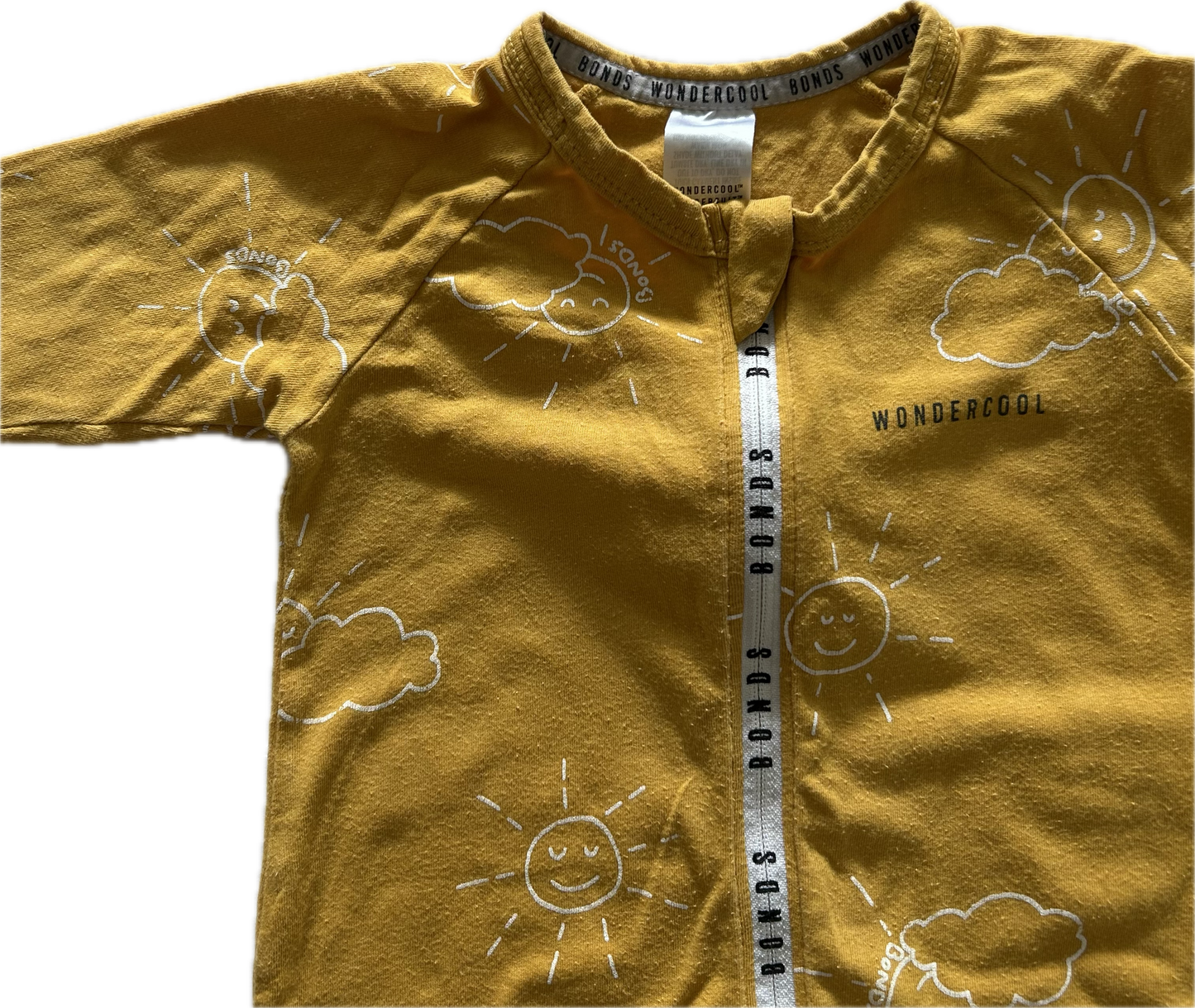 Bonds Zippy Long Sleeved Romper Baby Age 0 Yellow with Sunshine Pattern