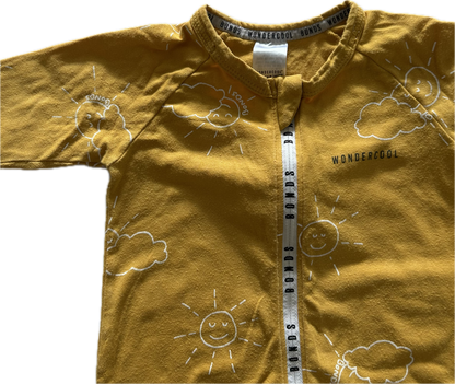 Bonds Zippy Long Sleeved Romper Baby Age 0 Yellow with Sunshine Pattern