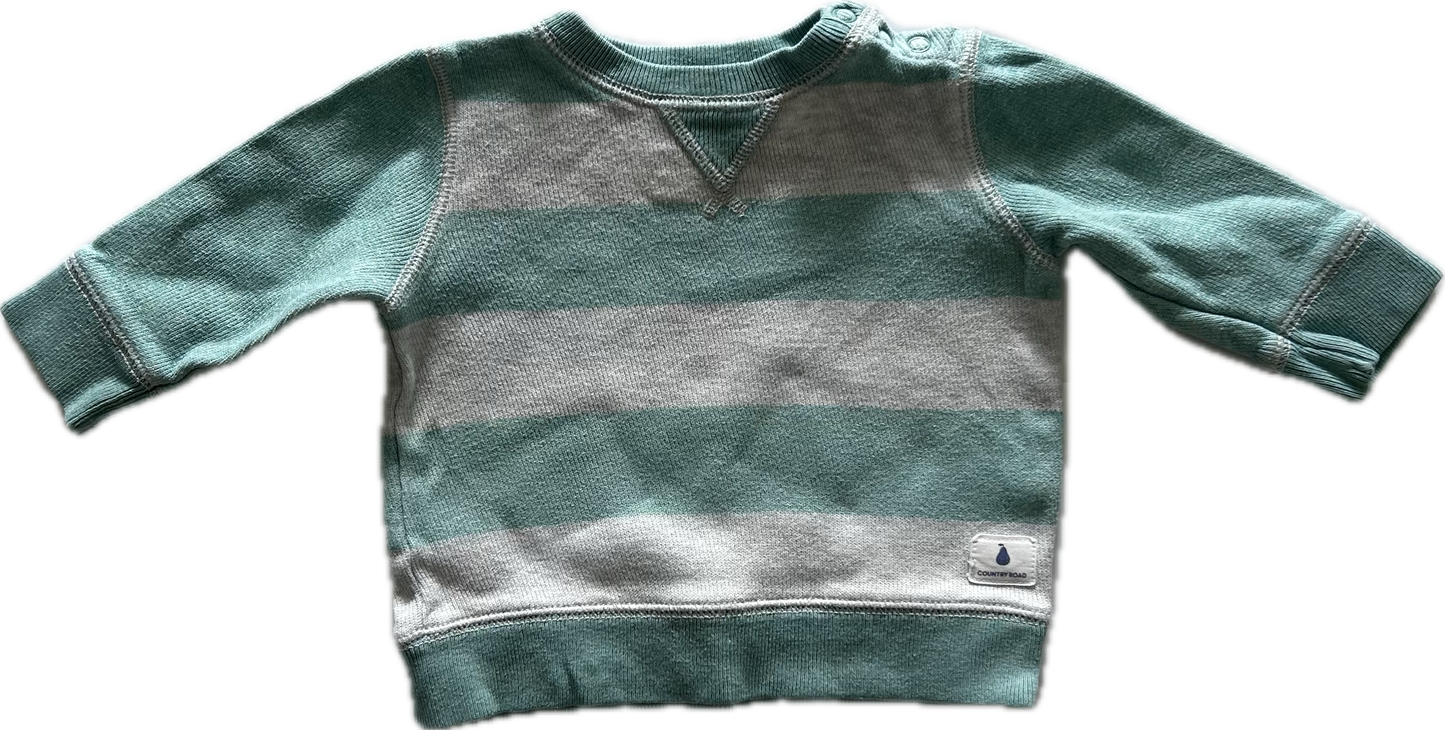 Country Jumper Baby Age 00 Grey & Mint Green Stripes