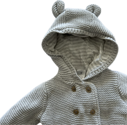 Button Up Hoody Age 1 Light Grey