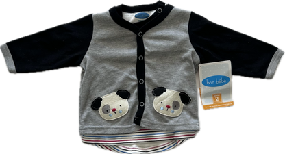 Bon Bebe Long Sleeved Shirt with Short Sleeved T-Shirt Set Age 00 Grey & Black