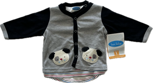Bon Bebe Long Sleeved Shirt with Short Sleeved T-Shirt Set Age 00 Grey & Black
