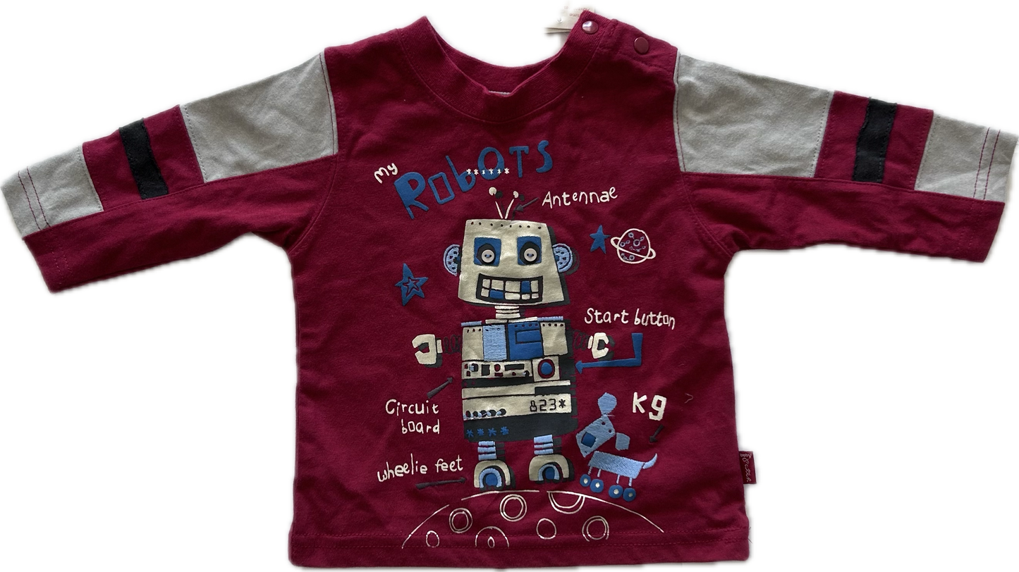 Pumpkin Patch Long Sleeved T-Shirt NEW Age 00 Red with Robot