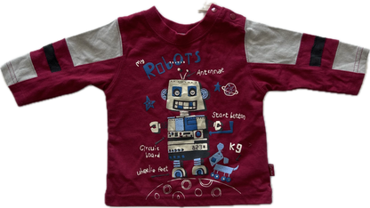 Pumpkin Patch Long Sleeved T-Shirt NEW Age 00 Red with Robot