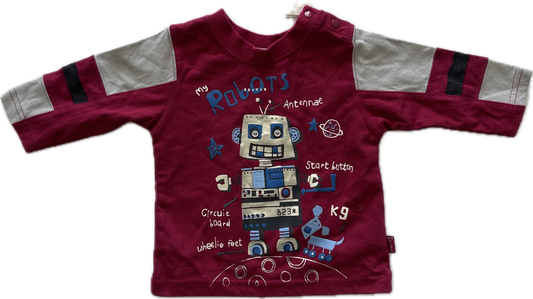 Pumpkin Patch Long Sleeved T-Shirt NEW Age 00 Red with Robot