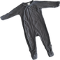 A dark gray ribbed baby romper with long sleeves and footed legs, laid flat on a white background.