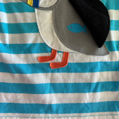 Toby Tiger Short Sleeved T-Shirt Baby Age 0 Blue & White Stripes with Puffin