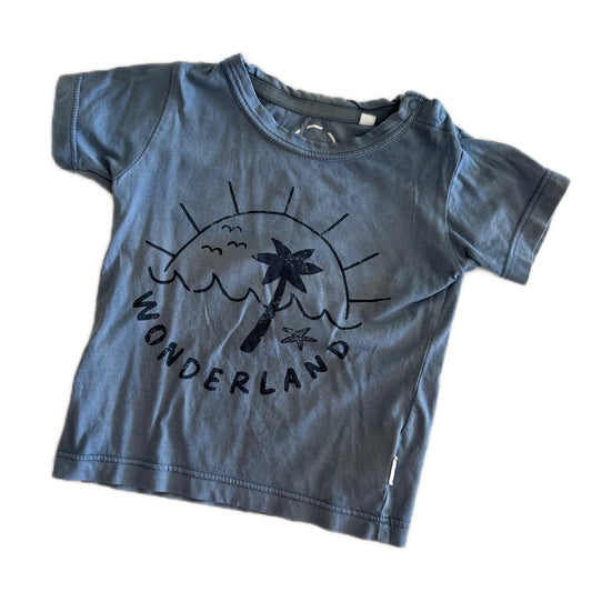 Bonds Short Sleeved T-Shirt Baby Age 0 Blue with Sun, Sea, Palm Tree