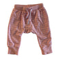 Target Age 000 trousers / harem jogger pants in peach & pink with horizontal stripes with glitter drawstring — gently loved condition.