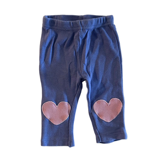 Bon Bebe Age 000 trousers / baby leggings in purple, pink with pink heart knee patches — gently loved condition.