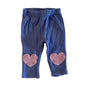 Bon Bebe Age 000 trousers / baby leggings in purple, pink with pink heart knee patches — gently loved condition.