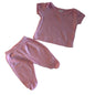 Ollie's Place Age 000 short sleeve t-shirt and footed pants set in pink with plain in gently loved condition.