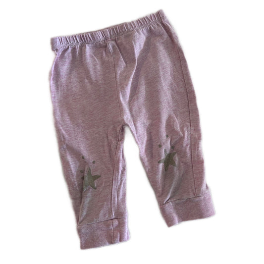 A pair of heathered dusty pink toddler jogger pants with dark green embroidered star details on the lower legs, shown against a plain white background.