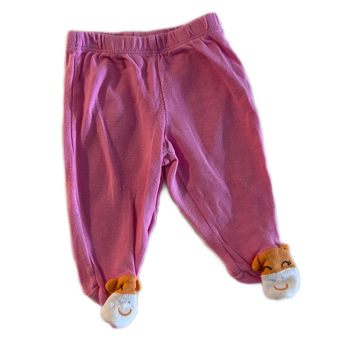 Carter's Age 000 trousers in pink with novelty character faces on feet â€” gently loved condition.
