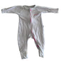 Bonds Age 000 long sleeved zip-up footed wondersuit sleepsuit in white and pink with pink dot/heart print â€” gently loved condition.