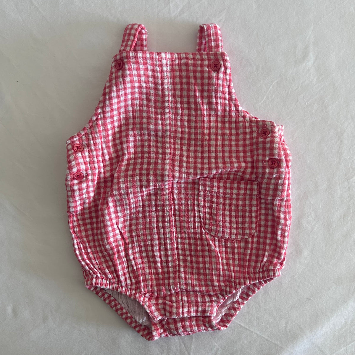 Seed Heritage Age 000 bodysuit / romper in red & white with gingham check â€” gently loved condition.