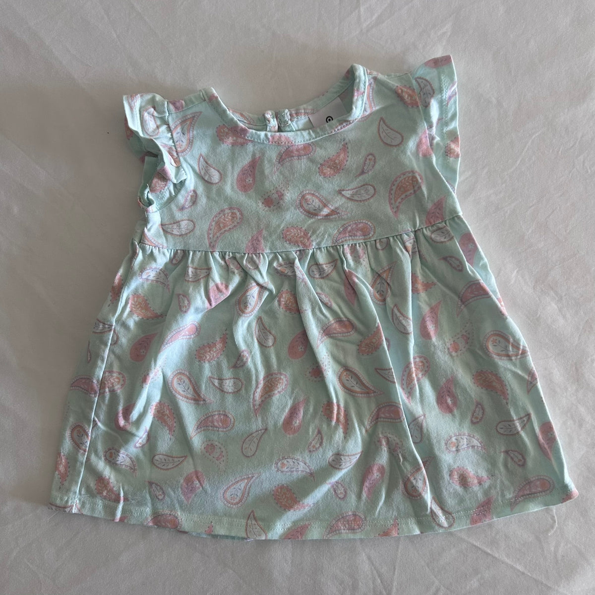 Target Age 000 dress in pale blue, pink, white with paisley print â€” gently loved condition.