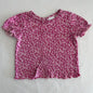 Anko Age 00 t-shirt in hot pink and cream with floral ditsy print, shirred waist, frill hem and sleeve edges â€” gently loved condition.