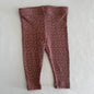 Miann & Co Age 00 leggings in brown with white speckle/polka dot print, ribbed fabric â€” gently loved condition.