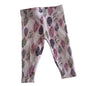 Cutie Pie Age 0 trousers / leggings in pink, dark grey, burgundy, olive green, white with all-over leaf/feather print in multiple colours â€” gently loved condition.