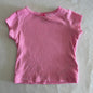 Carter's Age 0 short sleeve t-shirt in pink and white with horizontal stripes, small pink bow at neckline â€” gently loved condition.