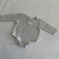 Anko Age 00 long sleeve bodysuit in light grey marle with printed sheep graphic with 'hello you' text, well loved condition.