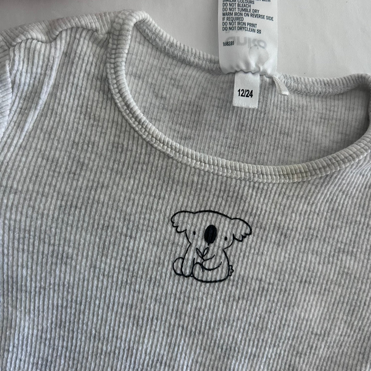 Anko Bodysuit Baby Age 00 Grey Ribbed with Koala