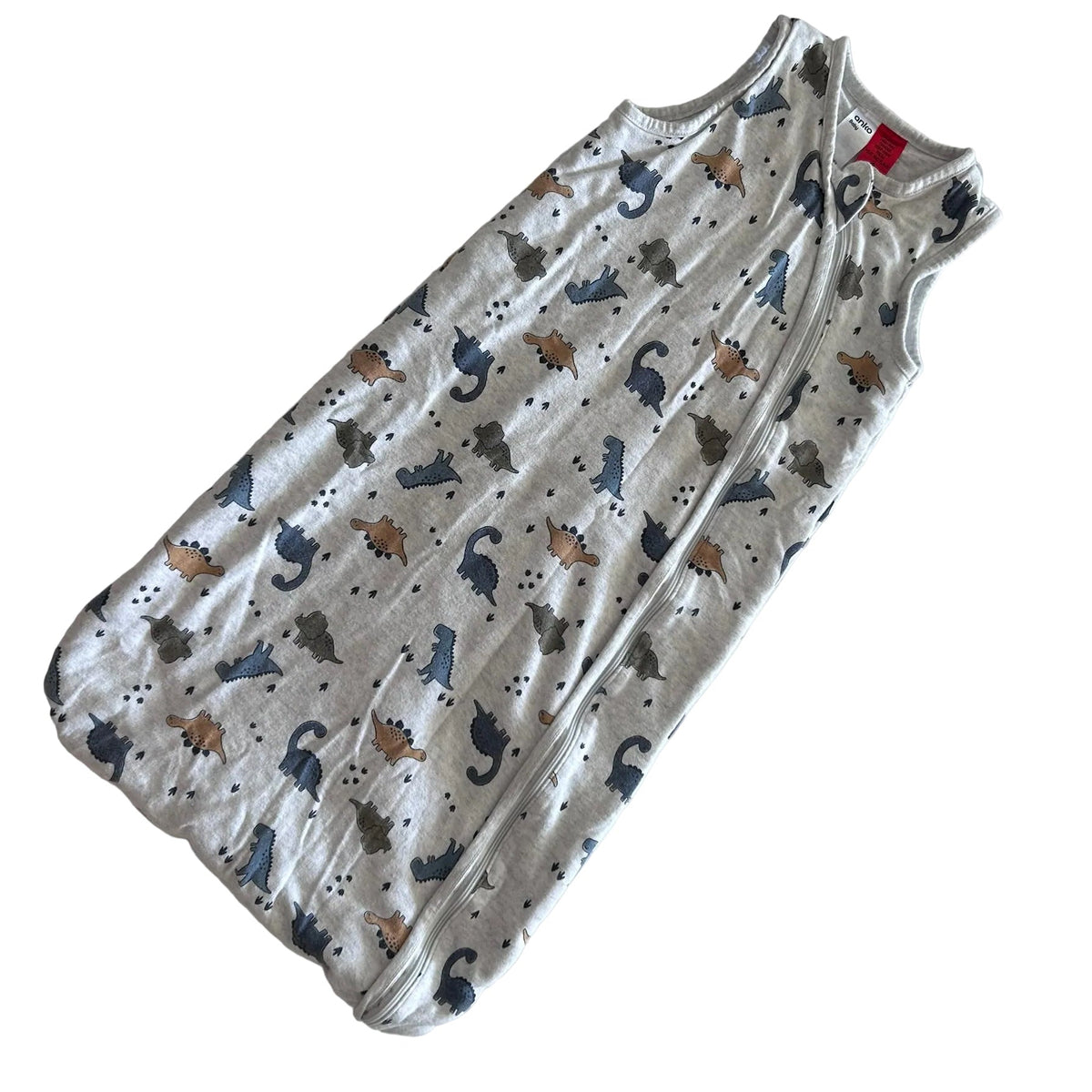 Anko Baby Age 2 sleeveless baby sleep bag in light grey with all-over multicolour dinosaur print — like new condition.