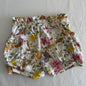 Baby Berry Age 0 bloomer shorts in white, pink, yellow, green, brown with floral and woodland animal print with bunnies, bees, and birds — gently loved condition.
