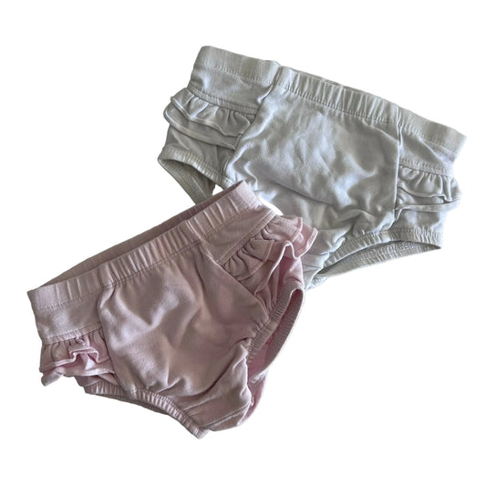 Anko Age 00 nappy cover bloomers in pink and white with ruffle trim — gently loved condition.