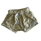 Bobby G Age 1 bubble shorts in golden yellow and white with tropical monstera leaf print — like new condition.