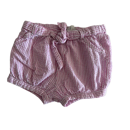 Cotton On Kids Age 0 shorts in pink and white with seersucker stripes with tie waist — gently loved condition.