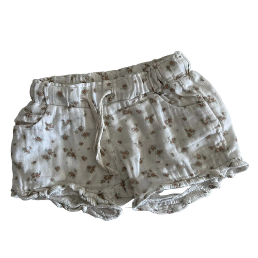 Miann & Co Baby Age 00 shorts in white with dusty pink/mauve with ditsy floral — gently loved condition.