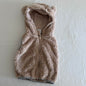 Baby Berry Age 1 hooded sherpa fleece vest, sleeveless in tan/beige with bear ear hood detail — gently loved condition.