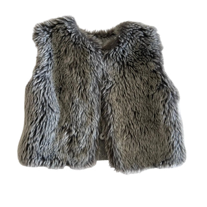 Lily & Dan Age 0 faux fur sleeveless vest/gilet in grey with mixed grey faux fur exterior, knit interior lining — gently loved condition.