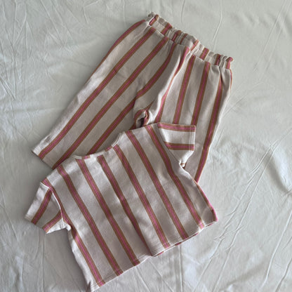 Dymples T-shirt & Wide Leg Trousers (Set) Age 1 White and Pink Vertical Stripes