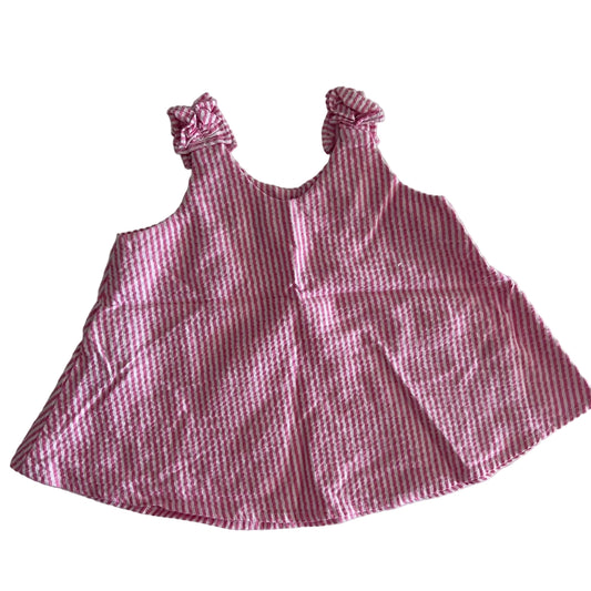 Zara Age 1 sleeveless swing top in pink and white with vertical stripes, ruffled shoulder straps — well loved condition.