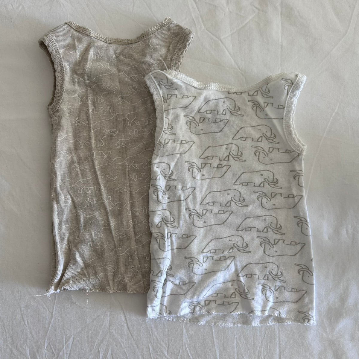 Dymples Cotton Singlet / Vest Age 000 Beige & White Dinosaurs