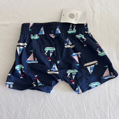 Dymples Cotton Shorts BRAND NEW Baby Age 000 Navy and Blue Sailboats with Dogs
