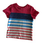 Cat & Jack Age 1 short sleeve t-shirt in red, navy, light blue, white with colour block top with horizontal stripes on lower body — gently loved condition.
