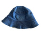 Seed Heritage Age 00 bucket hat in denim blue, white with navy spots with plain denim outer; navy polka dot inner lining — gently loved condition.