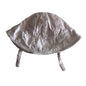 Baby Berry Age 000 sun hat with chin ties in pink with floral print, pom pom trim along brim — gently loved condition.