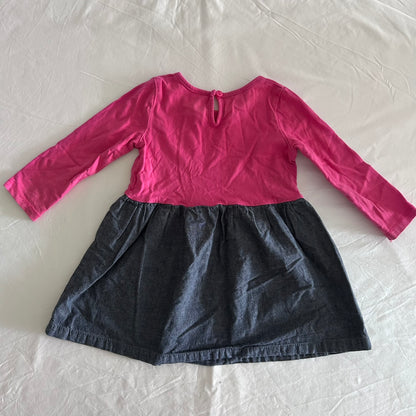 Ollies Place Cotton Dress Age 2 Pink and Charcoal Embroidered Unicorn